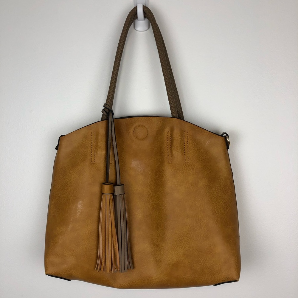 Faux Leather 2-N-1 with Braided Handle Handbag